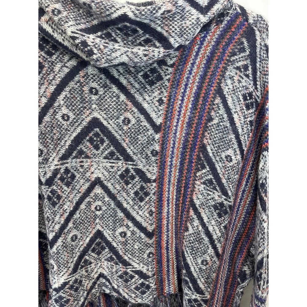 Free People Womens Be The One Wool Fringe Aztec Cowl Neck Sweater Poncho XS - Picture 5 of 8